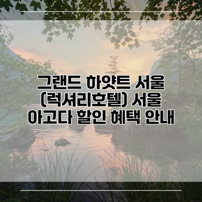 그랜드 하얏트 서울 (럭셔리호텔) 서울 아고다 할인 혜택 안내