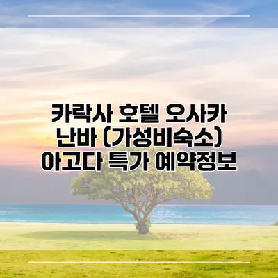 카락사 호텔 오사카 난바 (가성비숙소) 아고다 특가 예약정보
