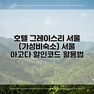 호텔 그레이스리 서울 (가성비숙소) 서울 아고다 할인코드 활용법